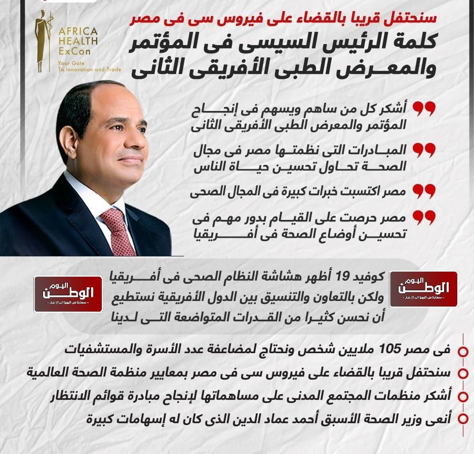 بيان كلمة الرئيس السيسى خلال فعليات المؤتمر الطبي الأفريقي الثاني ويبعث برسائل لمنظمات المجتمع المدني
