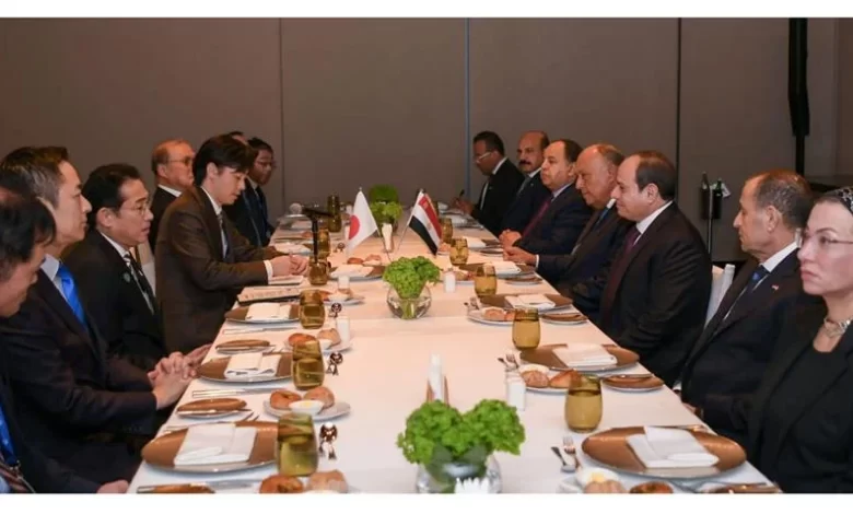 الرئيس المصري يلتقي رئيس الوزراء الياباني بشان ضرورة التوصل والحل العادل والشامل للقضية الفلسطينية