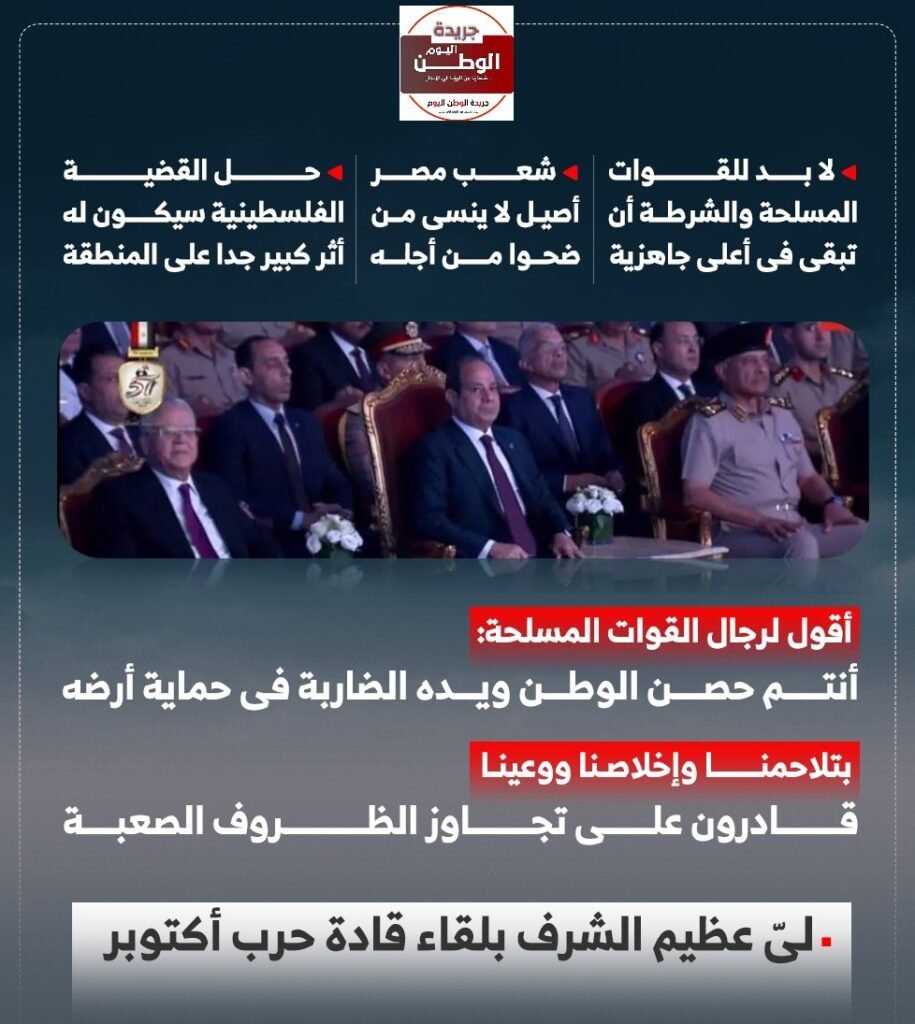 (تعبير خاص) خلال الندوة التثقيفية الـ 40 للقوات المسلحة اليوم أبرز رسائل الرئيس للشعب ذكرى نصر حرب أكتوبر.. شعب مصر أصيل لا ينسى من ضحوا من أجله