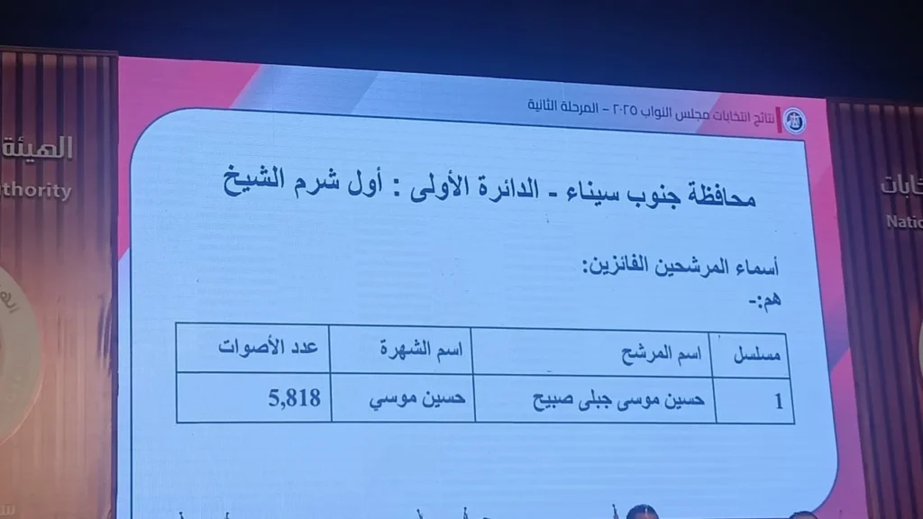 الهيئة الوطنية تعلن نتائج انتخابات النواب بشمال وجنوب سيناء رسميًا