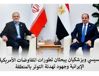 السيسي وبزشكيان يبحثان تطورات المفاوضات الأمريكية الإيرانية وجهود تهدئة التوتر بالمنطقة
