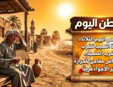الطقس اليوم الثلاثاء ذروة اللهيب تضرب الصعيد.. وانخفاض مفاجئ للحرارة يغيّر الأجواء قريبًا