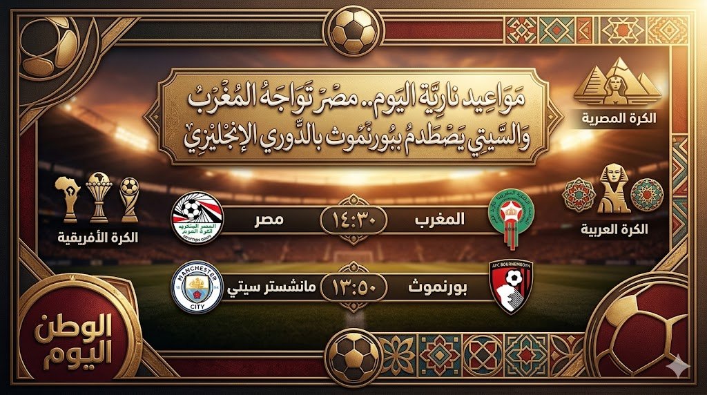 مواعيد نارية اليوم.. مصر تواجه المغرب والسيتي يصطدم ببورنموث بالدوري الإنجليزي