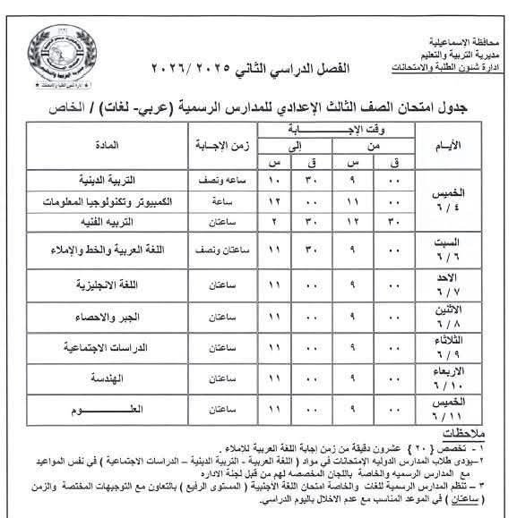 تعليم الإسماعيلية يستعد بقوة لانطلاق امتحانات الإعدادية غدًا وسط إجراءات مشددة