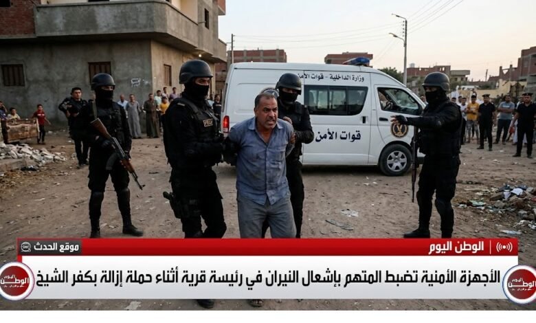 الأجهزة الأمنية تضبط المتهم بإشعال النيران في رئيسة قرية أثناء حملة إزالة بكفر الشيخ