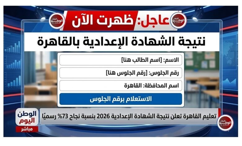 الاستعلام برقم الجلوس تعليم القاهرة تعلن نتيجة الشهادة الإعدادية 2026 بنسبة نجاح 73% رسميًا