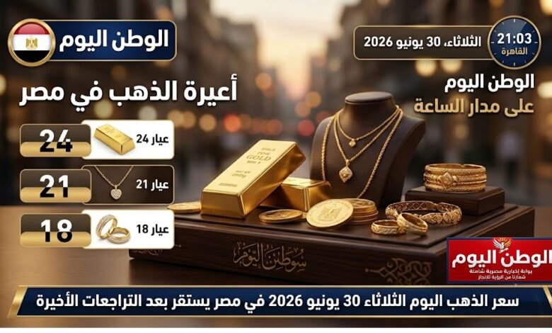 سعر الذهب اليوم الثلاثاء 30 يونيو 2026 في مصر يستقر بعد التراجعات الأخيرة