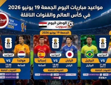 مواعيد مباريات اليوم الجمعة 19 يونيو 2026 في كأس العالم والقنوات الناقلة