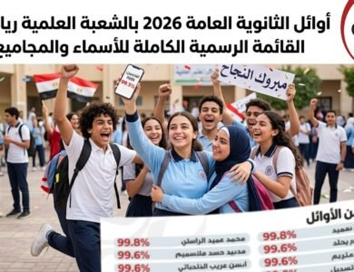 أوائل الثانوية العامة 2026 بالشعبة العلمية رياضيات.. القائمة الرسمية الكاملة للأسماء والمجاميع