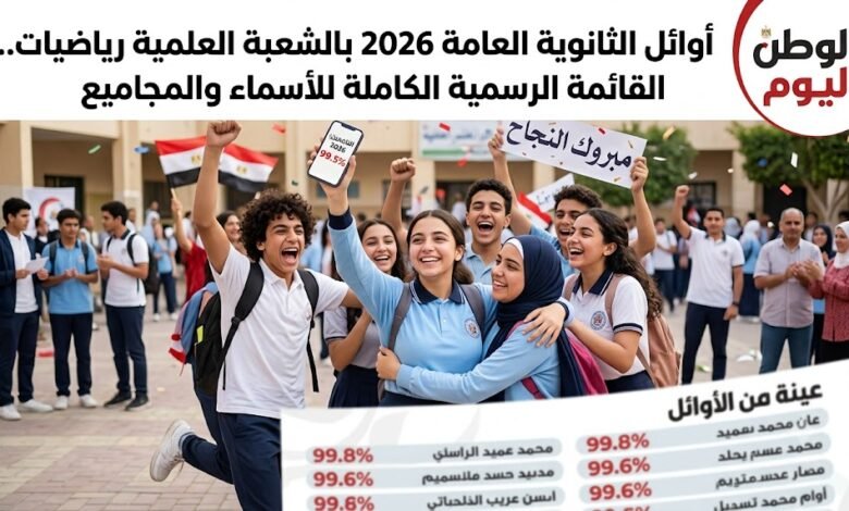 أوائل الثانوية العامة 2026 بالشعبة العلمية رياضيات.. القائمة الرسمية الكاملة للأسماء والمجاميع