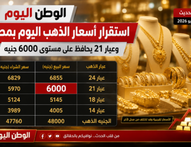 استقرار أسعار الذهب اليوم بمصر وعيار 21 يحافظ على مستوى 6000 جنيه