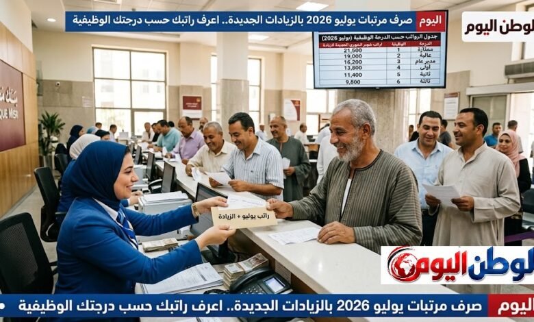 اليوم صرف مرتبات يوليو 2026 بالزيادات الجديدة.. اعرف راتبك حسب درجتك الوظيفية