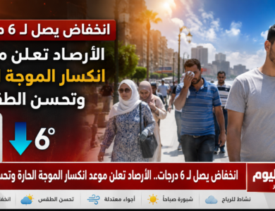 انخفاض يصل لـ 6 درجات.. الأرصاد تعلن موعد انكسار الموجة الحارة وتحسن الطقس
