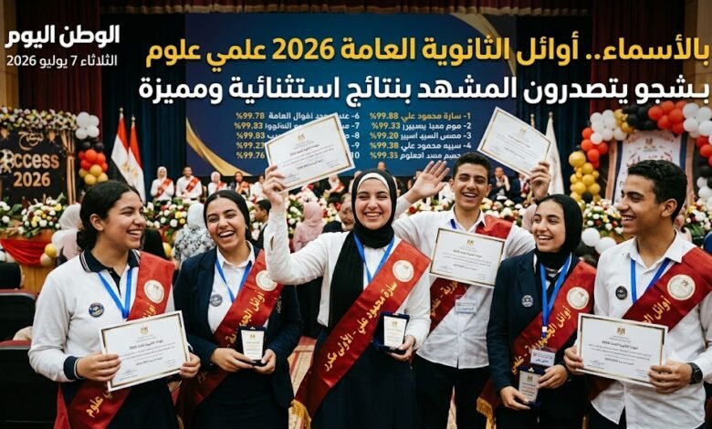 بالأسماء.. أوائل الثانوية العامة 2026 علمي علوم يتصدرون المشهد بنتائج استثنائية ومميزة