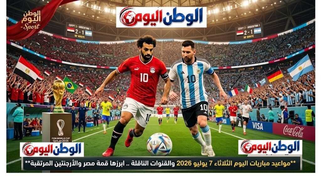 مواعيد مباريات اليوم الثلاثاء 7 يوليو 2026 والقنوات الناقلة .. ابرزها قمة مصر والأرجنتين المرتقبة 