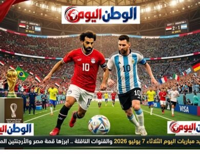 مواعيد مباريات اليوم الثلاثاء 7 يوليو 2026 والقنوات الناقلة .. ابرزها قمة مصر والأرجنتين المرتقبة