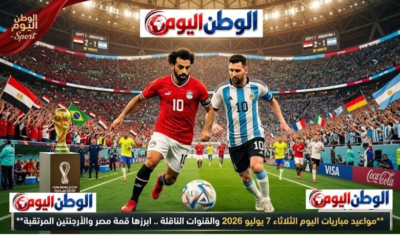 مواعيد مباريات اليوم الثلاثاء 7 يوليو 2026 والقنوات الناقلة .. ابرزها قمة مصر والأرجنتين المرتقبة