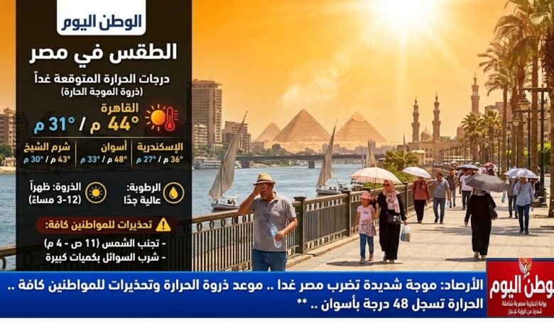 موجة شديدة تضرب مصر غدا .. الأرصاد تكشف موعد ذروة الحرارة وتحذيرات للمواطنين كافة