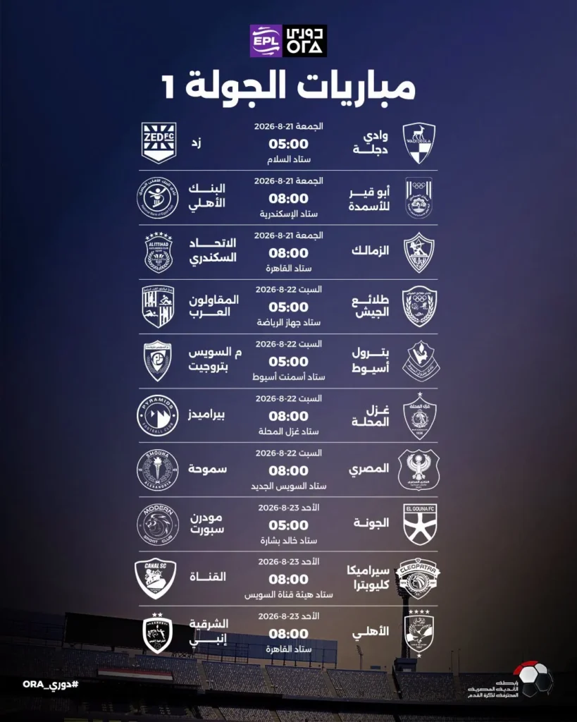 الأهلي والزمالك وبيراميدز يستهلون مشوار الدوري المصري بمواجهات قوية في الجولة الأولى
