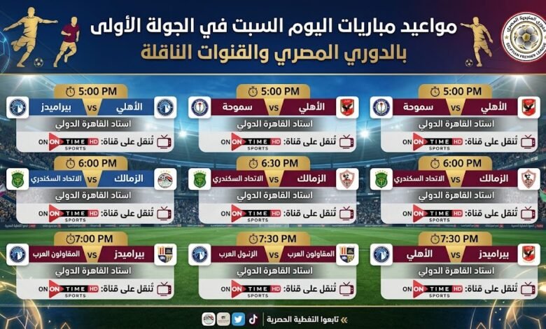 مواعيد مباريات اليوم السبت في الجولة الأولى بالدوري المصري والقنوات الناقلة