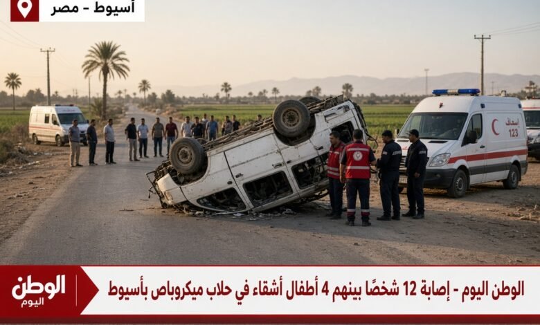 اخبار مصر - إصابة 12 شخصًا بينهم 4 أطفال أشقاء في حادث انقلاب ميكروباص بأسيوط