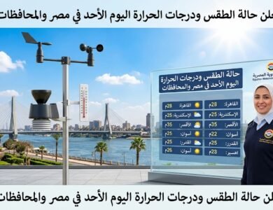 الارصاد تعلن حالة الطقس ودرجات الحرارة اليوم الأحد في مصر  والمحافظات المختلفة