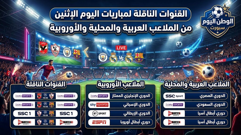القنوات الناقلة لمباريات اليوم الإثنين من الملاعب العربية والمحلية والأوروبية