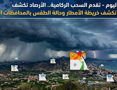 تقدم السحب الركامية.. الأرصاد تكشف خريطة الأمطار وحالة الطقس بالمحافظات اليوم