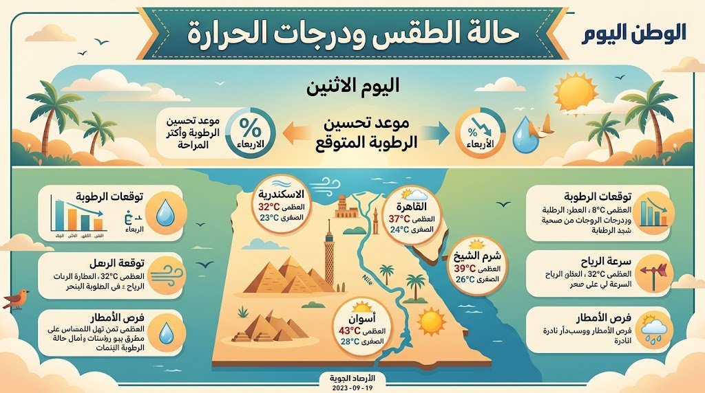 حالة الطقس ودرجات الحرارة اليوم الاثنين.. الأرصاد تكشف موعد تحسين الرطوبة 