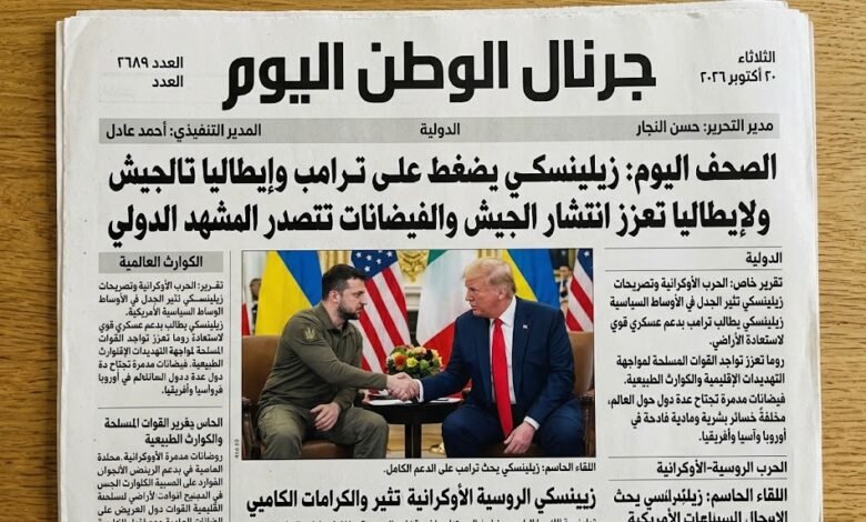 الصحف اليوم زيلينسكي يضغط على ترامب وإيطاليا تعزز انتشار الجيش والفيضانات تتصدر المشهد الدولي