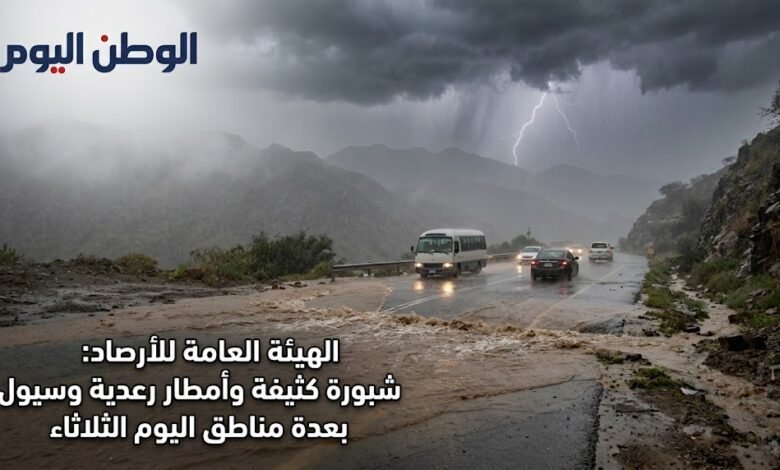 الهيئة العامة للأرصاد تحذر من شبورة كثيفة وأمطار رعدية وسيول بعدة مناطق اليوم الثلاثاء