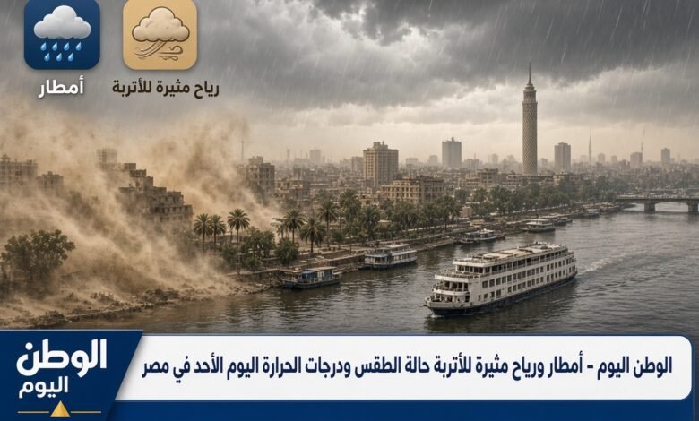 منفضلك صمم ليا صورة من واقع هذا الكلام أمطار ورياح مثيرة للأتربة حالة الطقس ودرجات الحرارة اليوم الأحد في مصرمع كتابة هذا الكلام علي شريط اخبار بشكل جميل وتكون الصورة مستطيلة