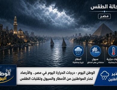 درجات الحرارة اليوم في مصر.. والأرصاد تحذر المواطنين من الأمطار والسيول وتقلبات الطقس
