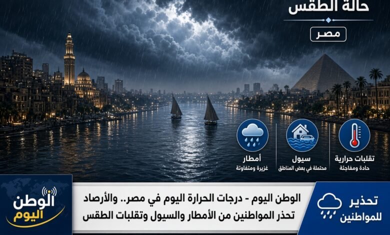 درجات الحرارة اليوم في مصر.. والأرصاد تحذر المواطنين من الأمطار والسيول وتقلبات الطقس