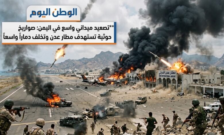 صواريخ حوثية تستهدف مطار عدن وتصعيد ميداني واسع على جبهات اليمن