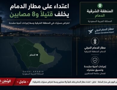 عاجل - اعتداء مطار الدمام يخلّف قتيلًا و8 مصابين وسط اعتراض مسيّرات بالشرقية